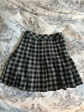 Divided Black & White Plaid Pleated Mini Skirt